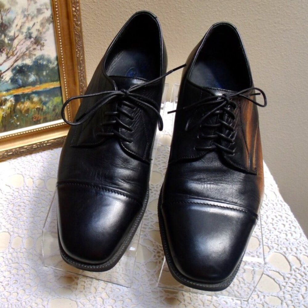NEIL M Black Leather Lace-Up Cap-Toe Cushioned The Senator Oxfords Sz 9.5 D